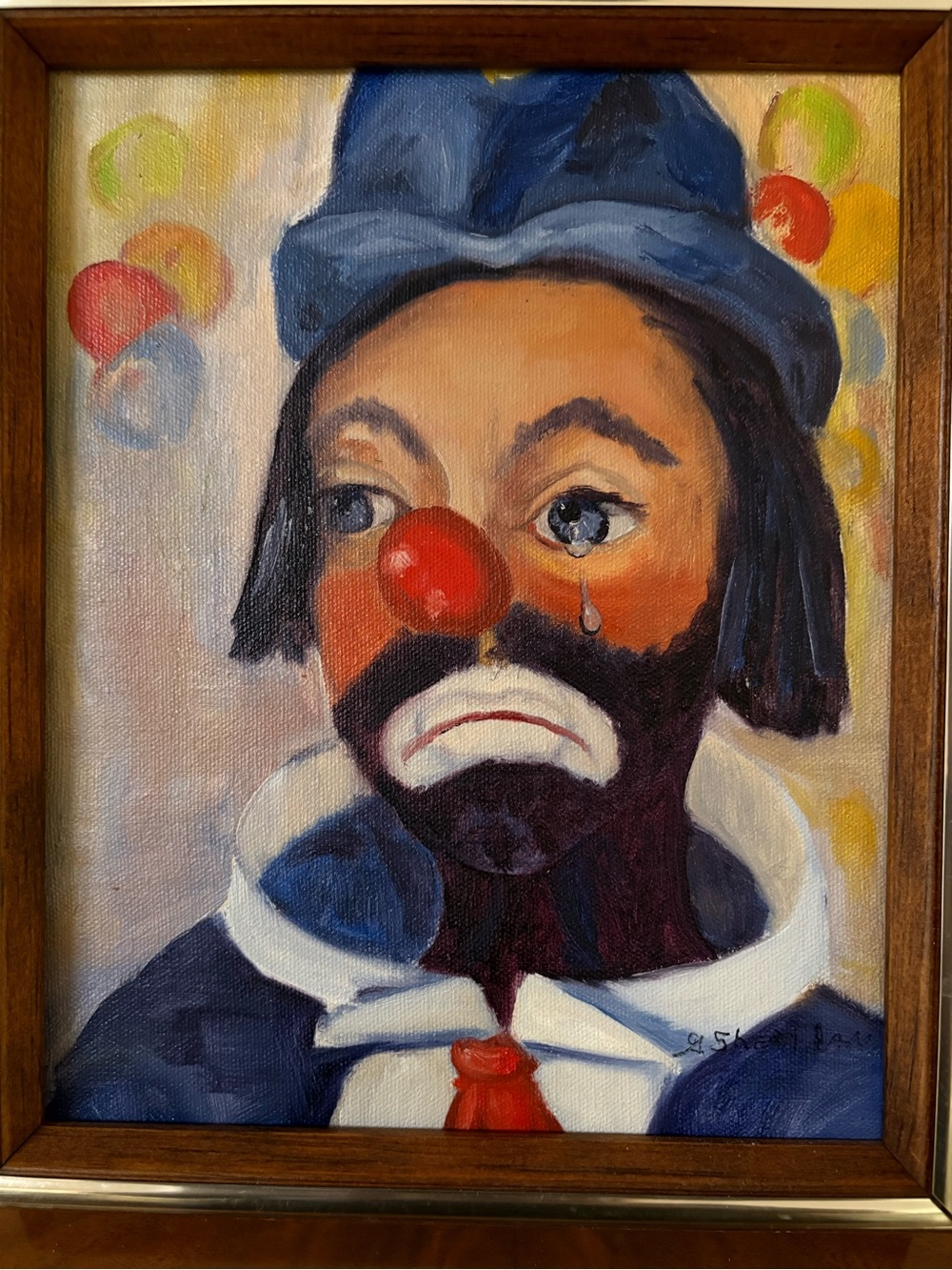 Vintage Clown Oil Painting Signed